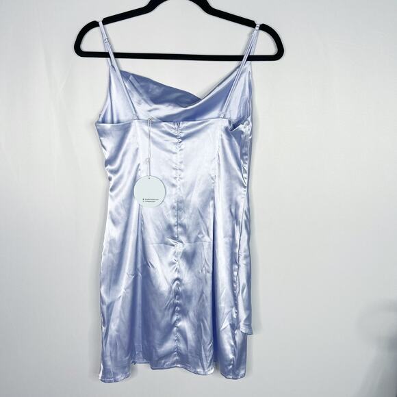 New Cloud Ten Small S Blue Alaleh Satin Cowl Neck Mini Slip Dress Wrap Detail - Picture 2 of 12